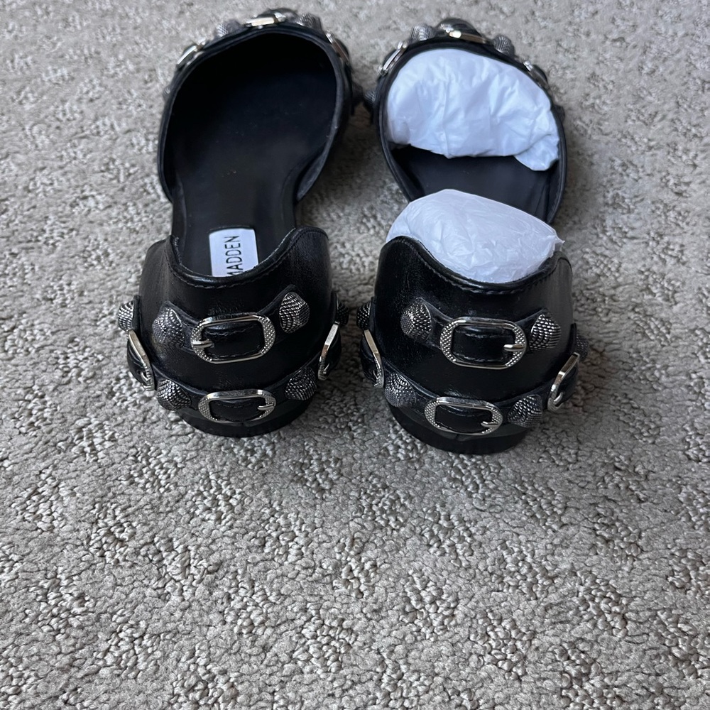 Steve Madden Black Silver-Studded Flats - Picture 2 of 4